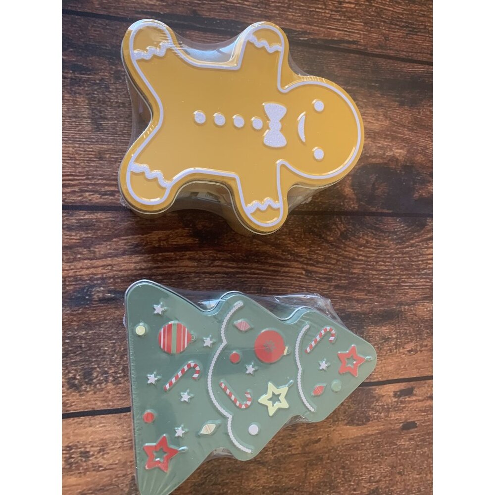 Holiday-Themed Gingerbread Man & Christmas Tree Cookie Tins 3 Qt Capacity Each M